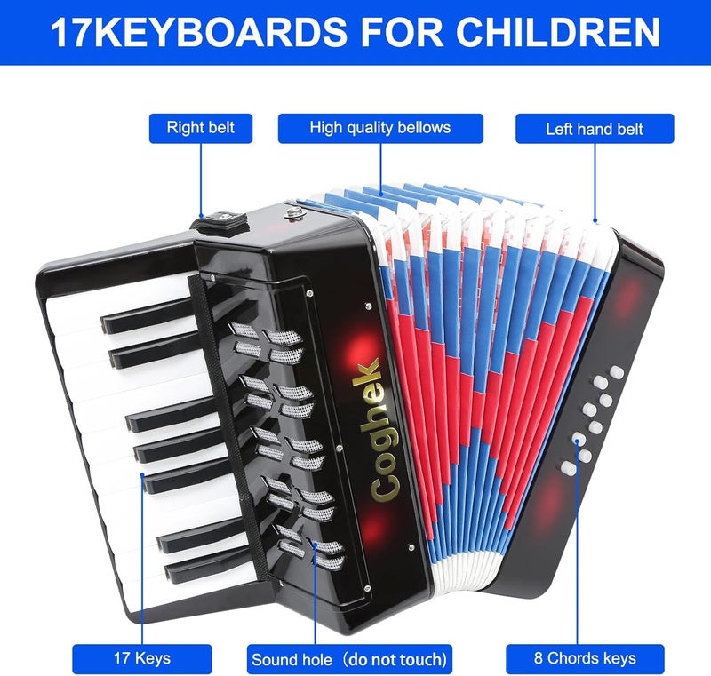 Coghek Black 17 Key 8 Bass Mini Toy Accordion Ideal For Kids Music Education Compact And Portable For Home And Travel - Image 3